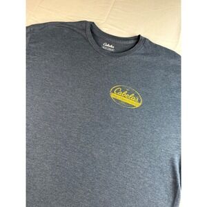 Cabelas Mens 2XL Graphic T-Shirt Blue Short Sleeve World's Foremost Outfitter